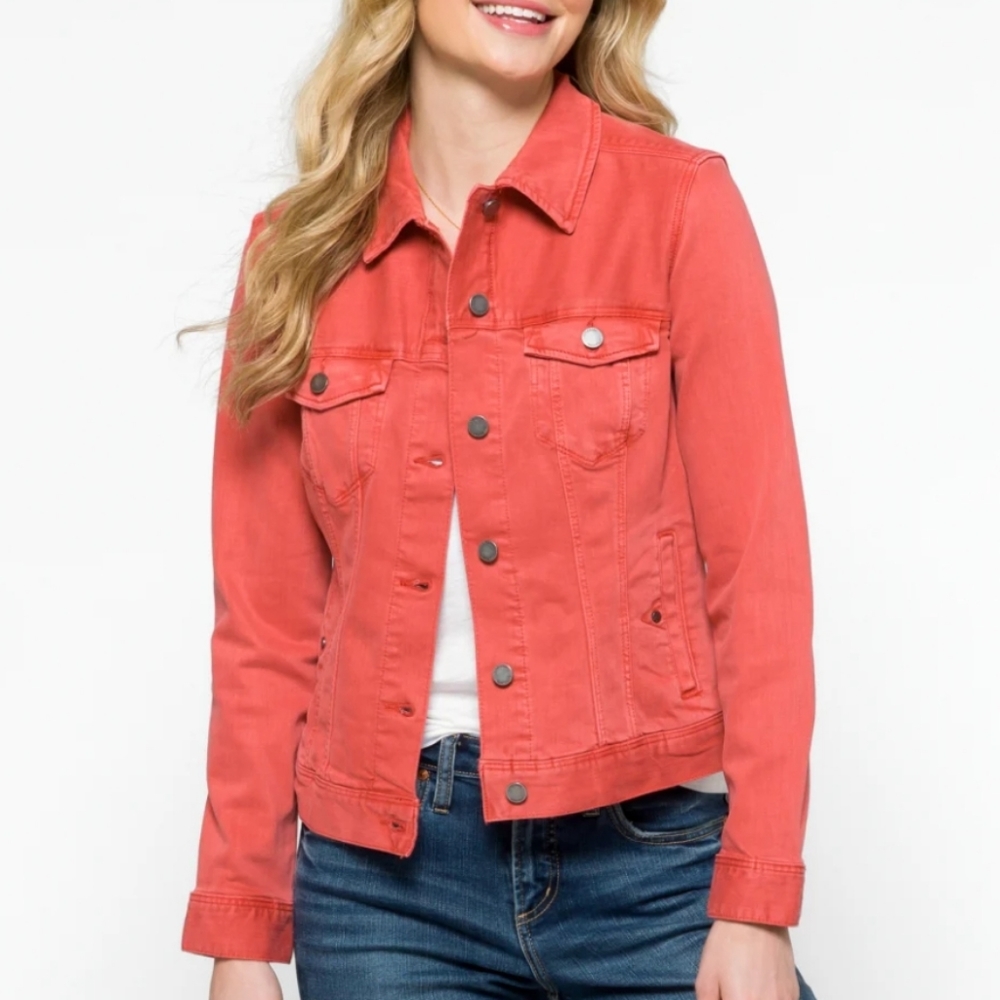 Coldwater Creek Coral Pink Tencel Button Down Jean Jacket Size XS